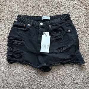 Zara Black Jean Shorts Distressed Cut-Off Style - size 6